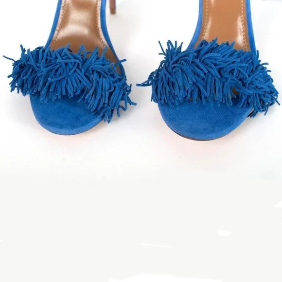 Aquazzura Blue Fringe Tassel Heels - Size 10 US - Picture 3 of 6